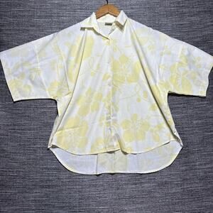 Liki Liki Hawaiian Vintage Shirt Women's S Yellow Floral Short Sleeve Button Up